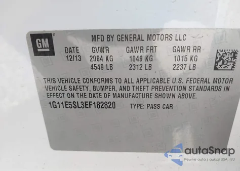 2014 Chevrolet Malibu 2Lt z USA, uszkodzony, nr VIN 1G11E5SL3EF182820